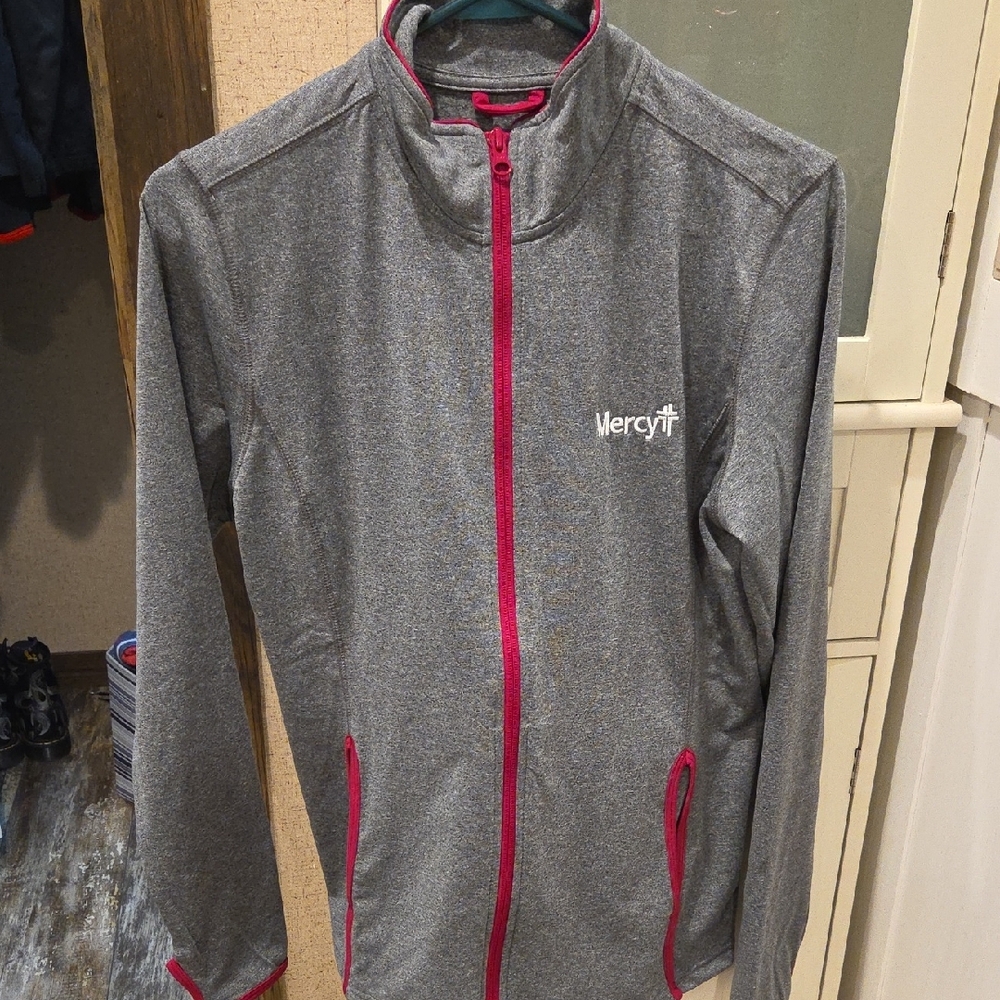 Gray and Pink Zip-Up Jacket